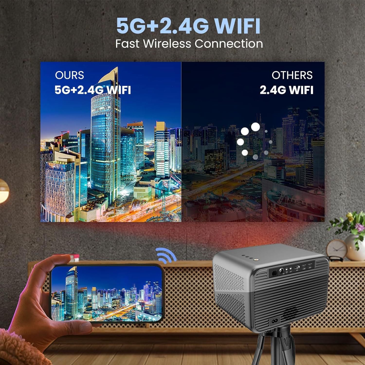 Foreign Trade Version Cross-Border Android Projector Bluetooth 5G Dual-Band WIFI HD 1080P Projector for Office and Home Use LE