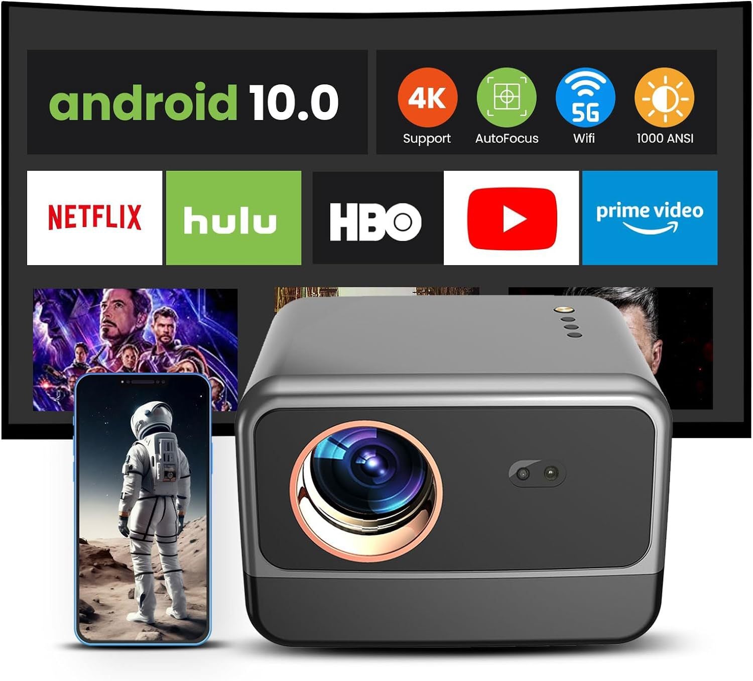 Foreign Trade Version Cross-Border Android Projector Bluetooth 5G Dual-Band WIFI HD 1080P Projector for Office and Home Use LE