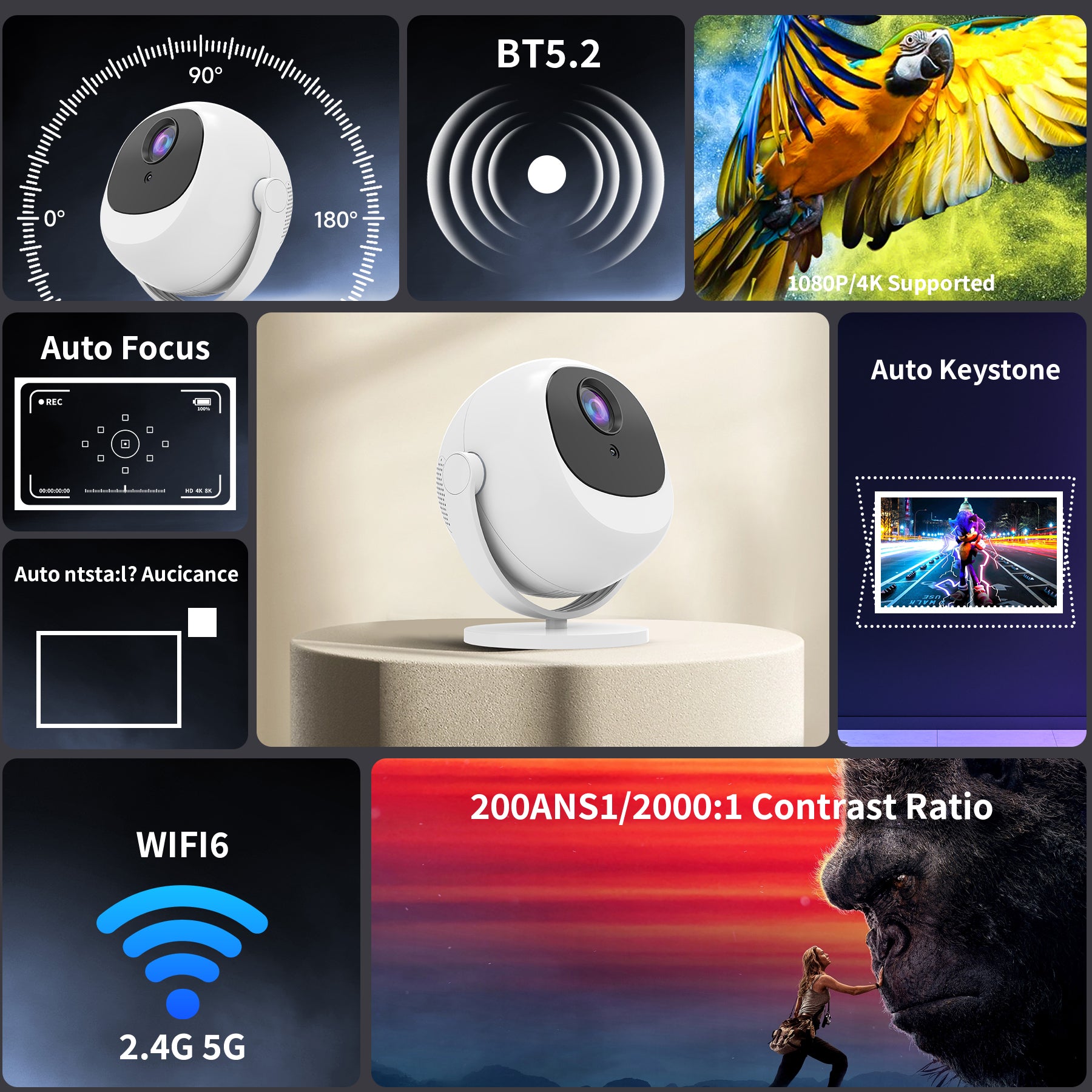 Smart Orb Projector Android 11 Bluetooth 5G Dual Band HD 4k HD Projector